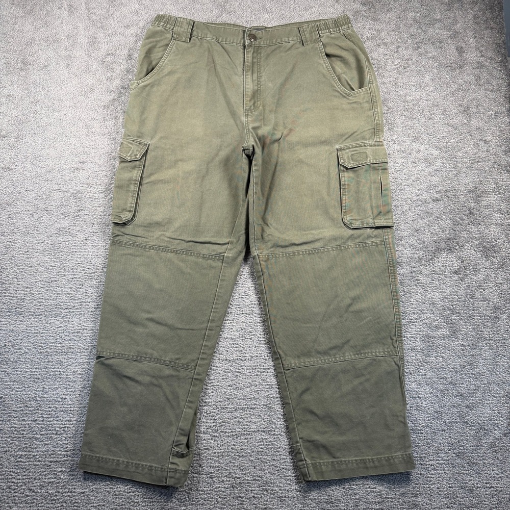 Cabelas Roughneck Mens 38x30 Olive Green Cotton Canvas Cargo Work Pants